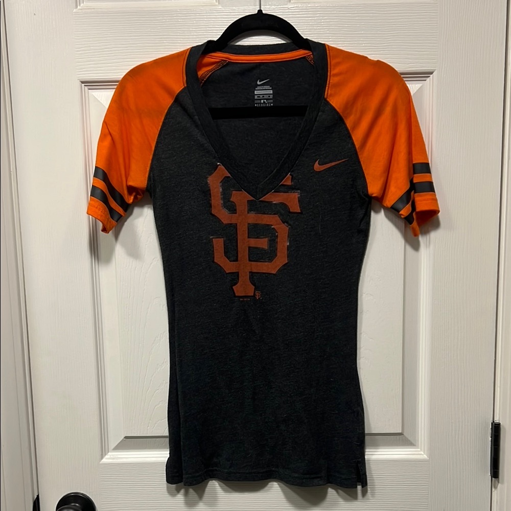 Nike Black and Orange V-Neck T-Shirt